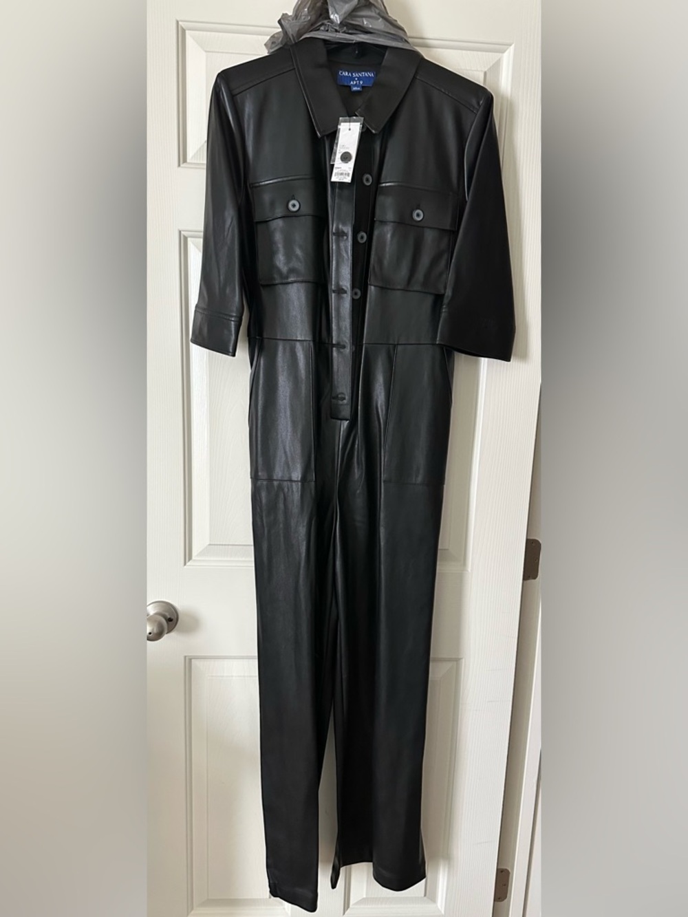 Apt. 9 Black Faux Leather Button-Front jumpsuit
